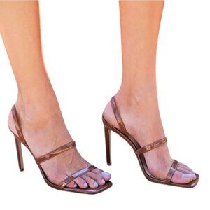 STEVE MADDEN GRACEY Women's Slingback Strappy Heel Sandals Cognac Patent Size 9